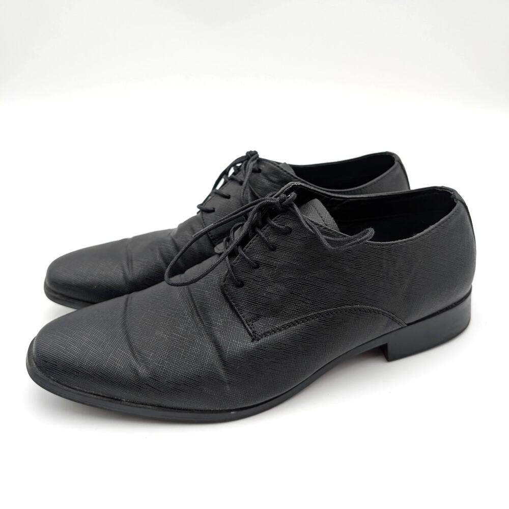 Rush by Gordon Rush Milan Plain Toe Dress Shoes Men's Black Saffiano Sz US9 EU42